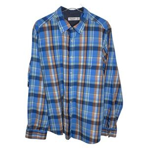 Nautica Men's Classic Fit Button Down Shirt Blue & Orange Plaid Size XL